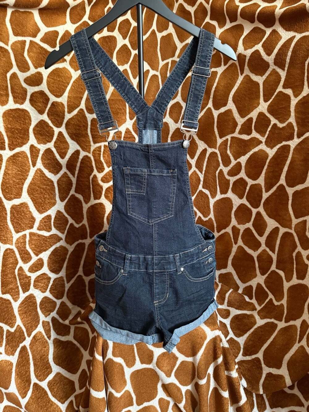 BLUESPICE Dark Wash Stretch Denim Mini Short Overalls Size 7